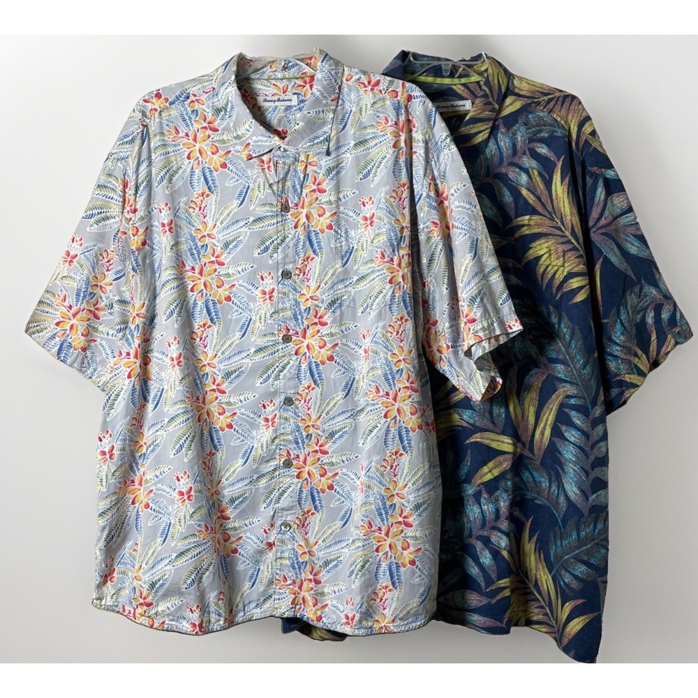 Tommy Bahama Lot Of 2 Button Down Floral Hawaiian Shirts Men's 2XL Silk/Cotton